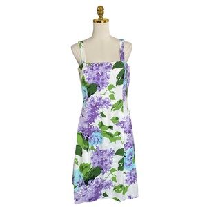 Jessica Howard Purple/Green Floral Sleeveless Square Neck A-Line Dress Size 14
